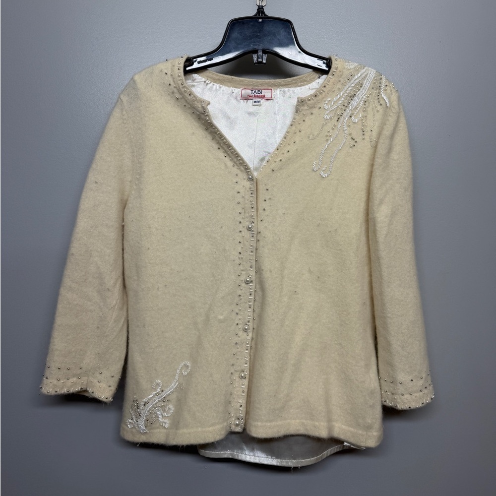 Vintage Tabi Angora/Lambswool Hand Embellished Cream Cardigan